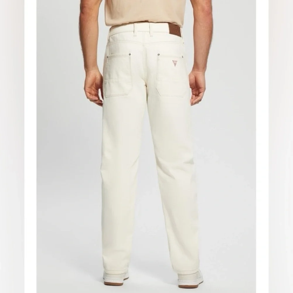 New Guess Men's Off-White Straight Jeans SZ 36